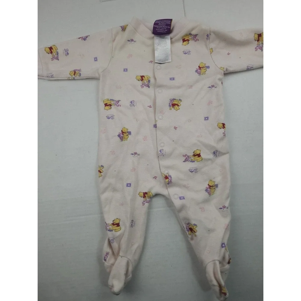 Vintage Baby Disney Winnie The Pooh One Piece Size 6-9 Months Pajama Pink Flower